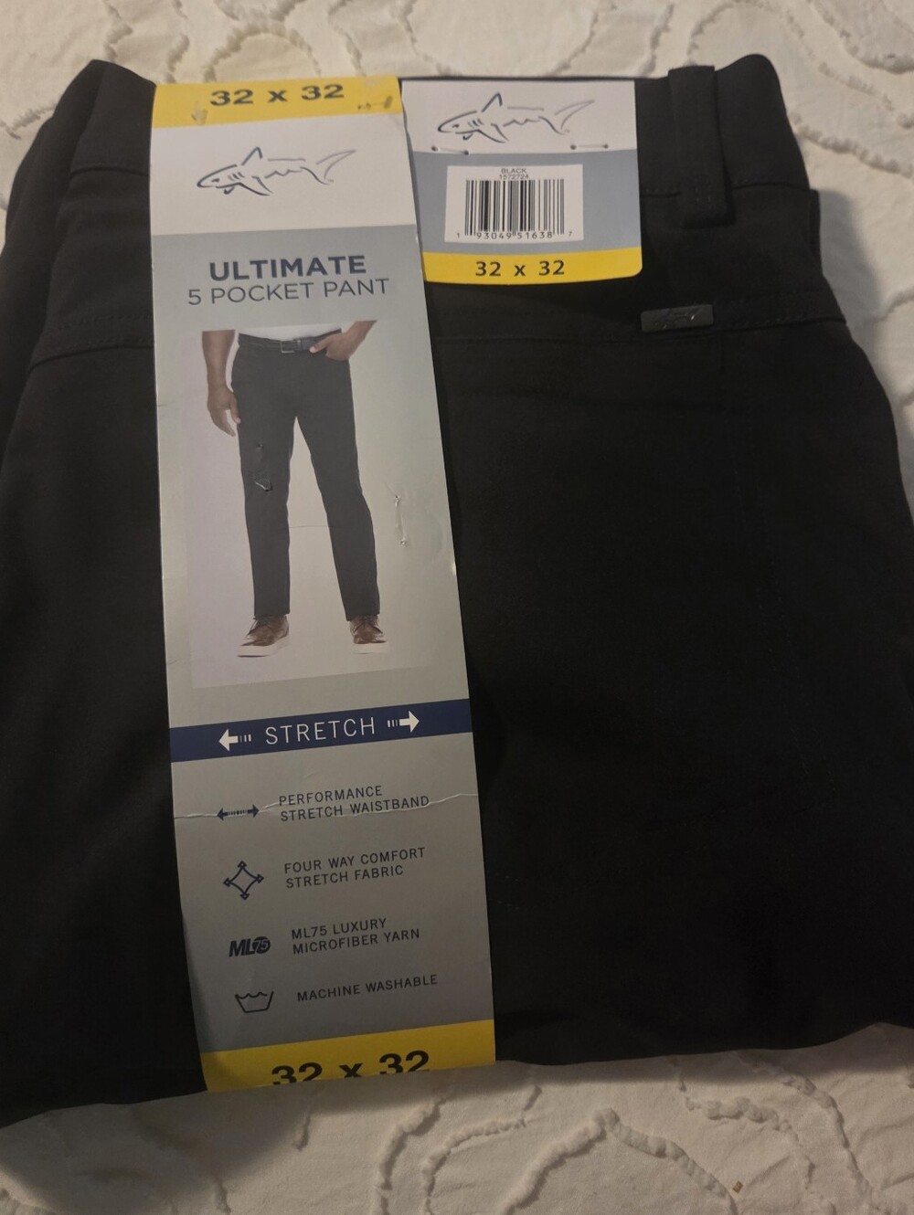 Greg Norman Mens Ultimate 5-Pocket Performance Pants - Black, 32x32